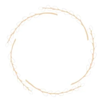 Willow tree branches with catkins circular frame with copy space Stock Illustration