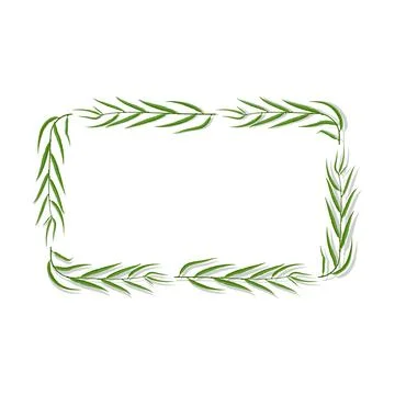 Willow tree frame with green leaves. Cartoon horizontal rectangle border fo.. イラスト素材