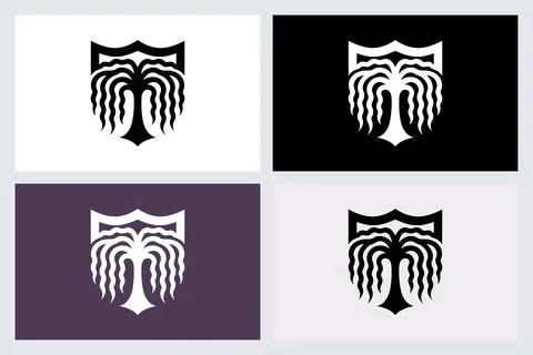 Willow Tree Shield Logo Vector Set Stock Illustration