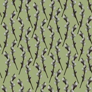 Willow twig. Branch of a tree. Repeating vector pattern. Illustrazione stock