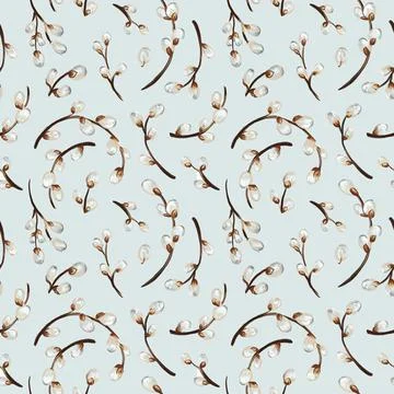Willow twig seamless pattern. Easter pattern. Hand-drawn illustration Stock Illustration