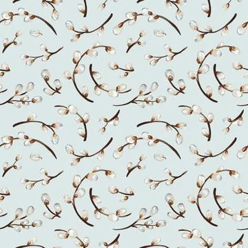 Willow twig seamless pattern. Easter pattern. Hand-drawn illustration Stock Illustration