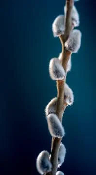 Willow twigs on blue background Stock Photos
