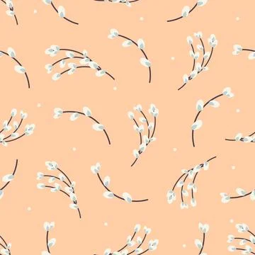 Willow twigs pattern. Easter pattern with willow Stock Illustration