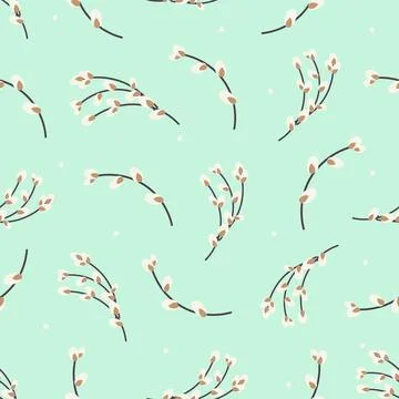 Willow twigs pattern. spring pattern with willow. 스톡 일러스트