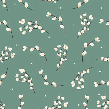 Willow twigs pattern. spring pattern with willow Illustrazione stock