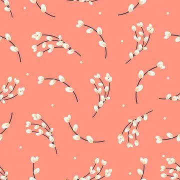 Willow twigs seamless background. Easter spring background with willow. Stock Illustration