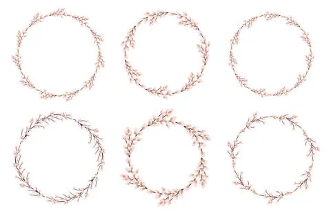 Willow wreath set.Easter round willow wreath Illustrazione stock