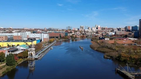 Wilmington, Delaware Skyline Drone Shot Day Stock Footage