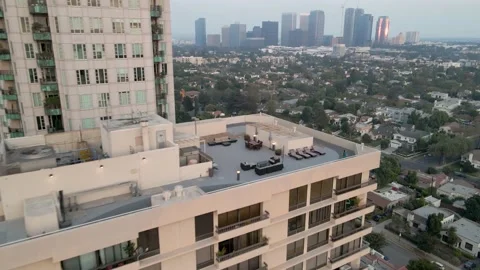Wilshire Corridor Rooftops and Residential Streets, Aerial Reveal, 4K Stock Footage 145707366