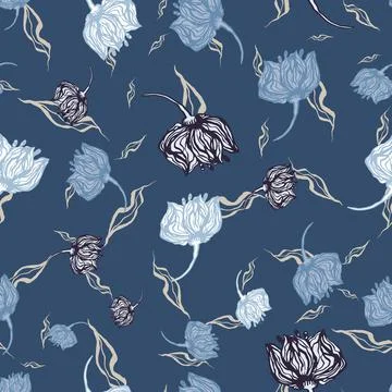 Wilted blue flowers seamless vector pattern Stock Illustration