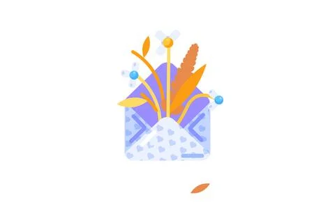 Wilted flowers in envelope in solid cartoon style Stock Illustration