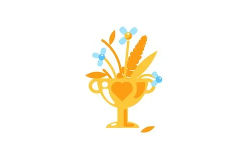 Wilted flowers in a golden goblet in solid cartoon style Stockillustratie