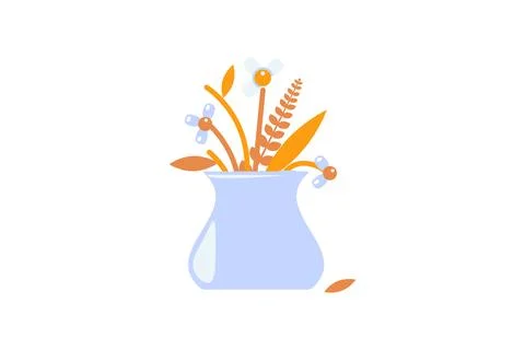 Wilted flowers in vase in solid cartoon style Stock Illustration