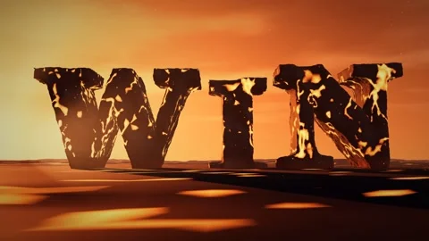 Win Basalt Letters with Molten Lava Glowing in the Cracks on a Volcanic Plain Stock Footage 342222531