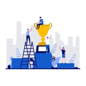 Win business success concept with tiny character. Winner businesspeople sta.. Stock Illustration