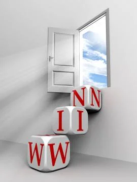 Win conceptual door with sky Stock Illustration