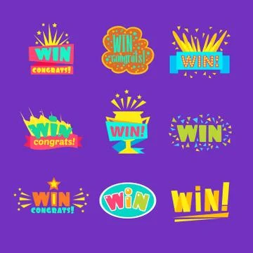 Win Congratulations Stickers Assortment Of Comic Designs For Video Game Winning Illustrazione stock