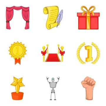 Win conquest icons set, cartoon style Stock Illustration