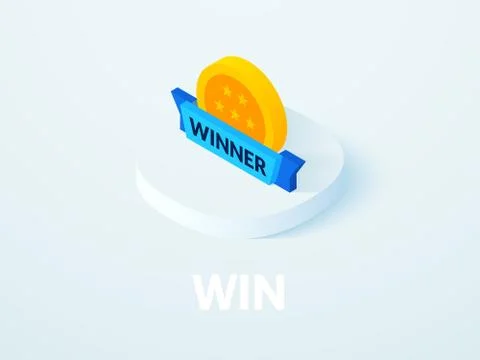 Win isometric icon, isolated on color background Stock Illustration