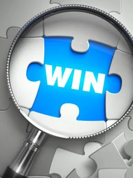 Win - Missing Puzzle Piece through Magnifier Illustrazione stock