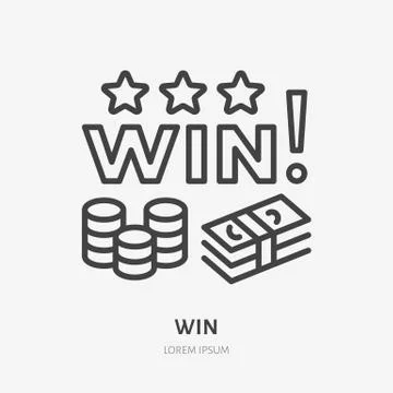 Win money line icon, vector pictogram of lottery price. Coins, cash prize Illustrazione stock