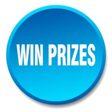 Win prizes blue round flat isolated push button Stock Illustration