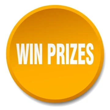 Win prizes orange round flat isolated push button Stock Illustration