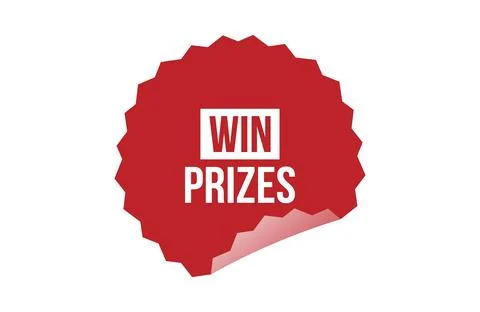 Win prizes red ribbon label banner. Stock Illustration