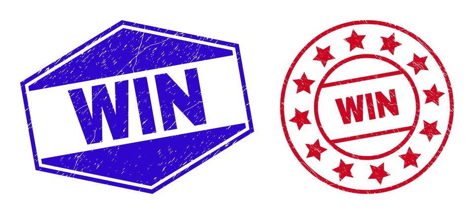 WIN Rubber Stamp Seals in Circle and Hexagonal Shapes Stock Illustration