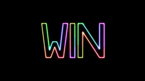 Win - seven colors neon text, moving lights, on transparent background Stock Footage 104464011