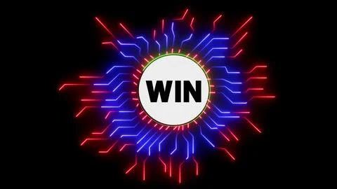 Win text in glowing neon light on black background Illustrazione stock