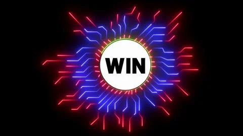Win text in glowing neon light on black background Illustrazione stock