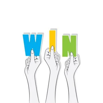 Win text hold in hand design concept vector Stock Illustration