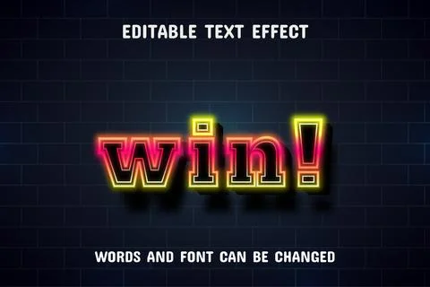 Win text - neon text effect editable Stock Illustration