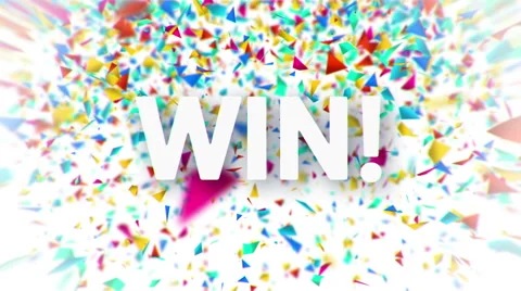 Win white sign with falling colorful confetti Stock Footage 62245693