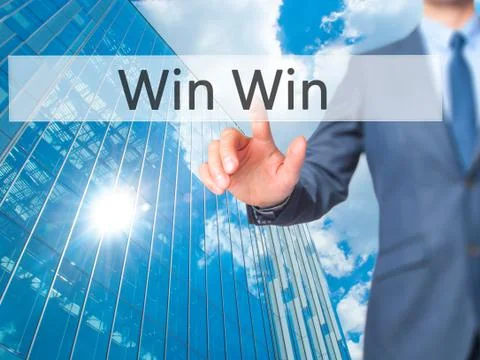 Win Win - Businessman hand touch  button on virtual  screen interface 스톡 사진