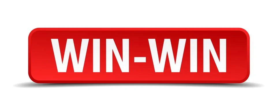 Win-win red 3d square button isolated on white Stock Illustration