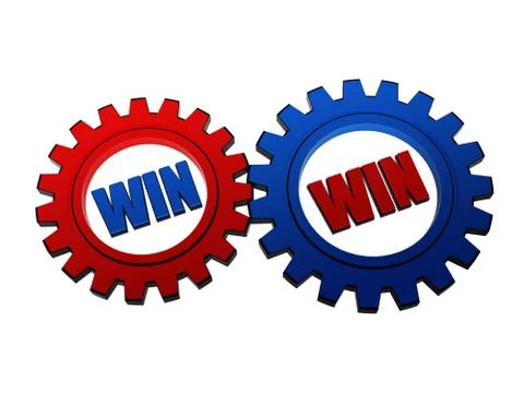 Win win in red and blue gearwheels Stock Illustration