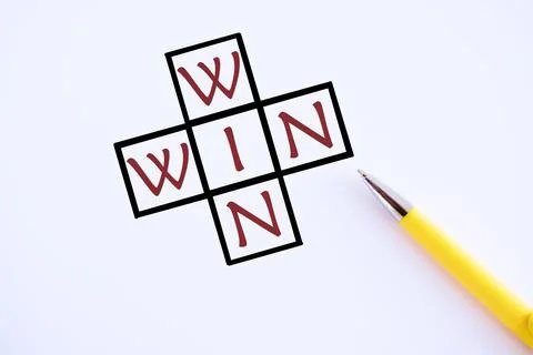 Win win text. Concept meaning of or denoting a situation in which each party Stock Photos