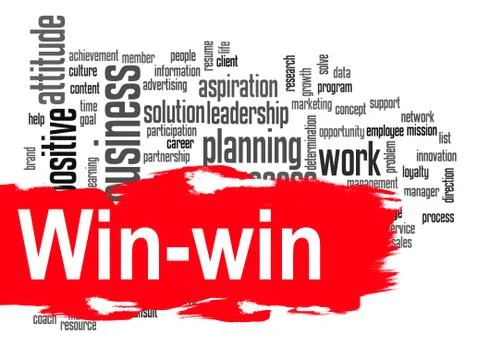 Win-win word cloud with red banner Stock Illustration