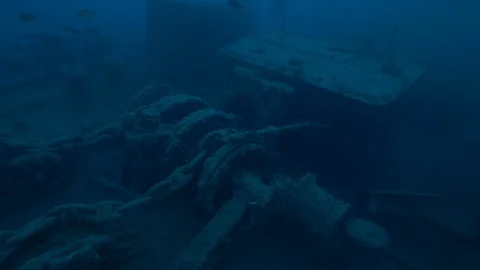 Winch and anchor chains detail of the Rosalie M, Red Sea Stock Footage 105614847