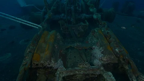 Winch and anchor chains of the shipwreck Thistleghorm, Red Sea, Egypt Stock Footage 106089815