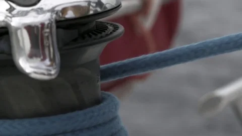 Winch and rope close up on sailing vessel slow motion. 動画素材 83013106