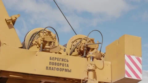 The winch of the construction crane is spinning Stock Footage 132494803