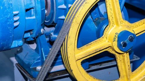 Winch with gear and motor Elevator for residential building 스톡 사진