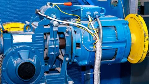 Winch with gear and motor Elevator for residential building Stock Photos