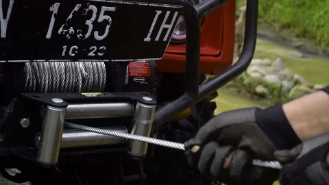Winch of offroad car Stock Footage 148125402
