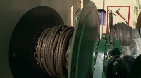 Winch pulls the network on a fishing trawler Stock Footage 63125829