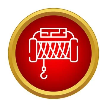 Winch with rope and hook line icon Stock Illustration
